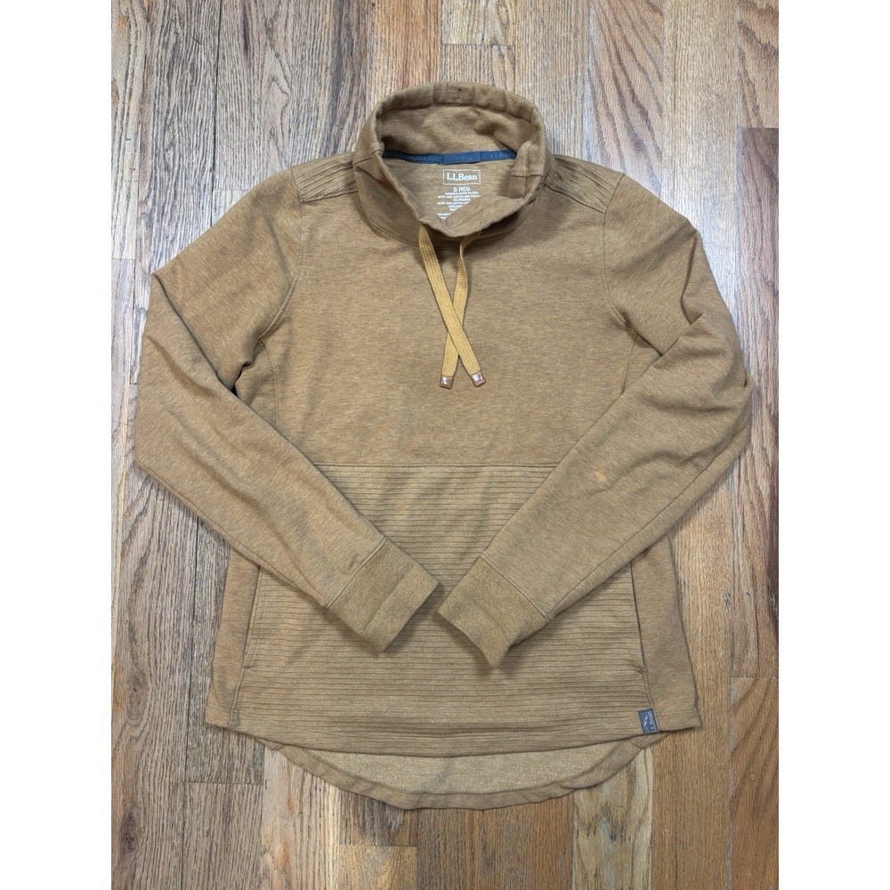 LL Bean Womens Cozy Mixed Knit Pullover Sweatshirt Sz Small Funnel Neck